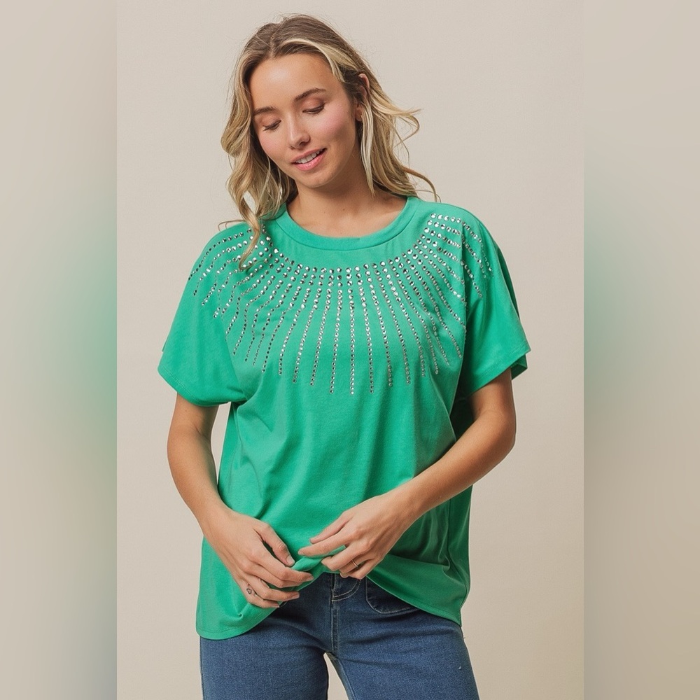 BiBi Rhinestone Beaded Short Sleeve Top - Picture 7 of 12